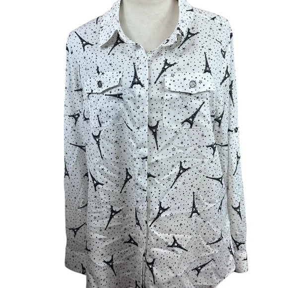 Karl Lagerfeld button down top with Paris Eiffel Tower Print size XL - Picture 2 of 12